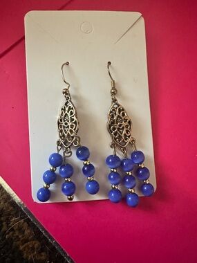 Fashion Nova Royal Blue Beaded Filigree Drop Earrings